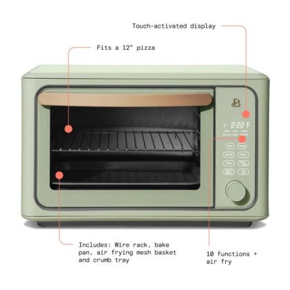 Beautiful 6 Slice Touchscreen Air Fryer Toaster Oven, Sage Green by Drew Barrymore
