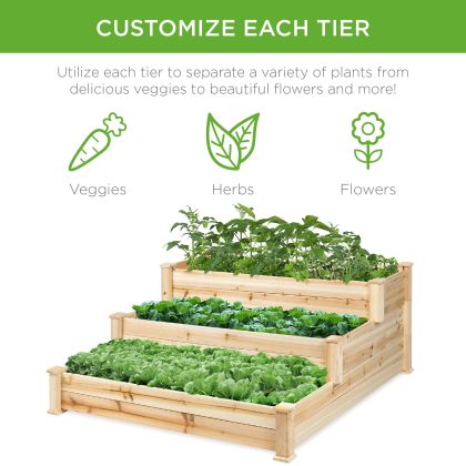 Best Choice Products 3-Tier Fir Wood Raised Garden Bed Planter Kit for Plants, Vegetables, Outdoor Gardening, Natural