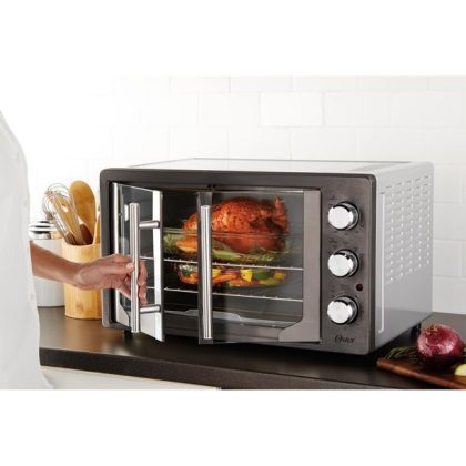 Oster French Door Convection Toaster Oven, Countertop Oven, Metallic & Charcoal