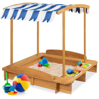 Best Choice Products Kids Wooden Cabana Sandbox w/ Bench Seats