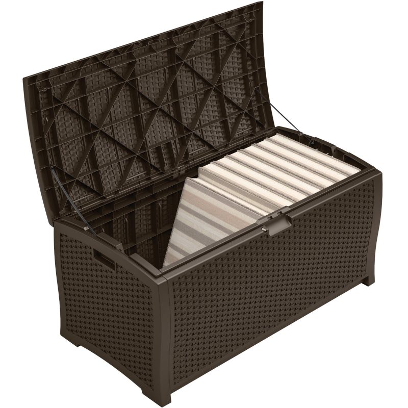 Suncast Outdoor 99 Gallon Resin and Wicker Deck Box, Java Brown (DBW9200)