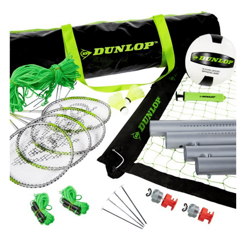 Dunlop Volleyball & Badminton Combo Set, Lawn Game, Green/Black
