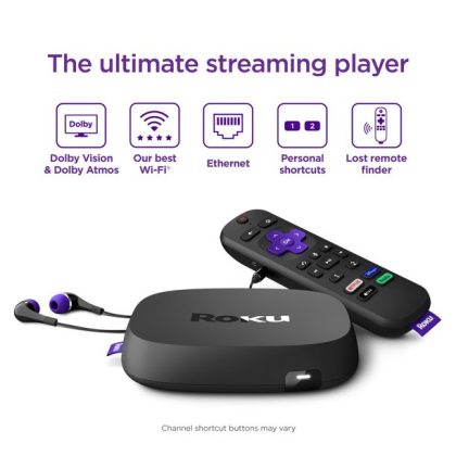 Roku Ultra - Streaming Device 4K/HDR/Dolby Vision, Roku Voice Remote With Headphone Jack, Premium HDMI Cable