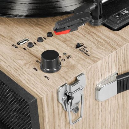 Victrola Bluetooth Record Player Stand with 3-Speed Turntable, Farmhouse Oatmeal