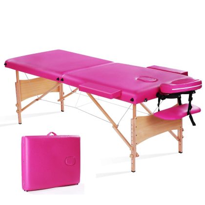 MaxKare Portable Massage Table Bed Professional, with Heigh Adjustable with Carrying Bag 2 Fold, Pink