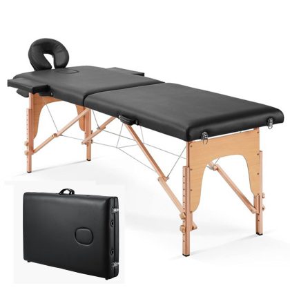 MaxKare Massage Table Portable Massage Bed with Carrying Bag, Height Adjustable with Head- & Armrest 2-Fold Black