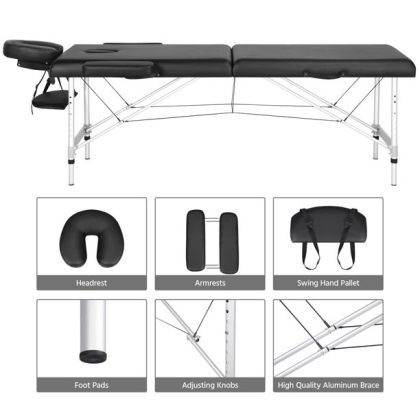 Easyfashion Adjustable Massage Bed Folding Salon Bed Black