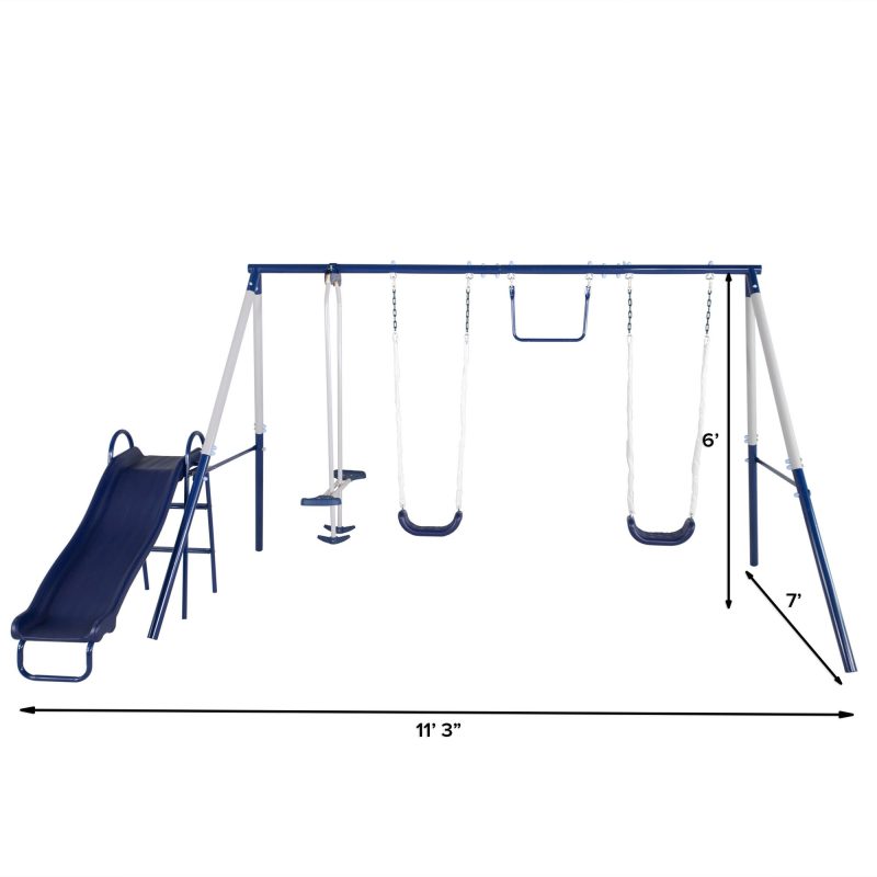 Sportspower Arcadia Metal Swing Set with 5 Ft. Slide, Trapeze, 2 Person Glider Swing
