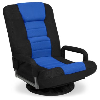 Skonyon 360-Degree Swivel Gaming Floor Chair w/ Armrest Handles, Foldable Adjustable Backrest - Blue