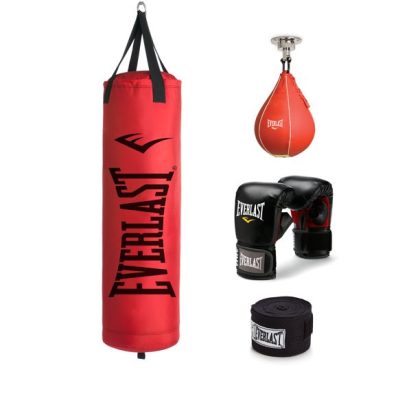 Everlast 70 lb Poly Canvas Red Heavy Bag Kit