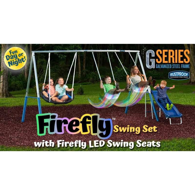 XDP Recreation FireFly Metal Swing Set with Slide & FireFly LED Swing Seats