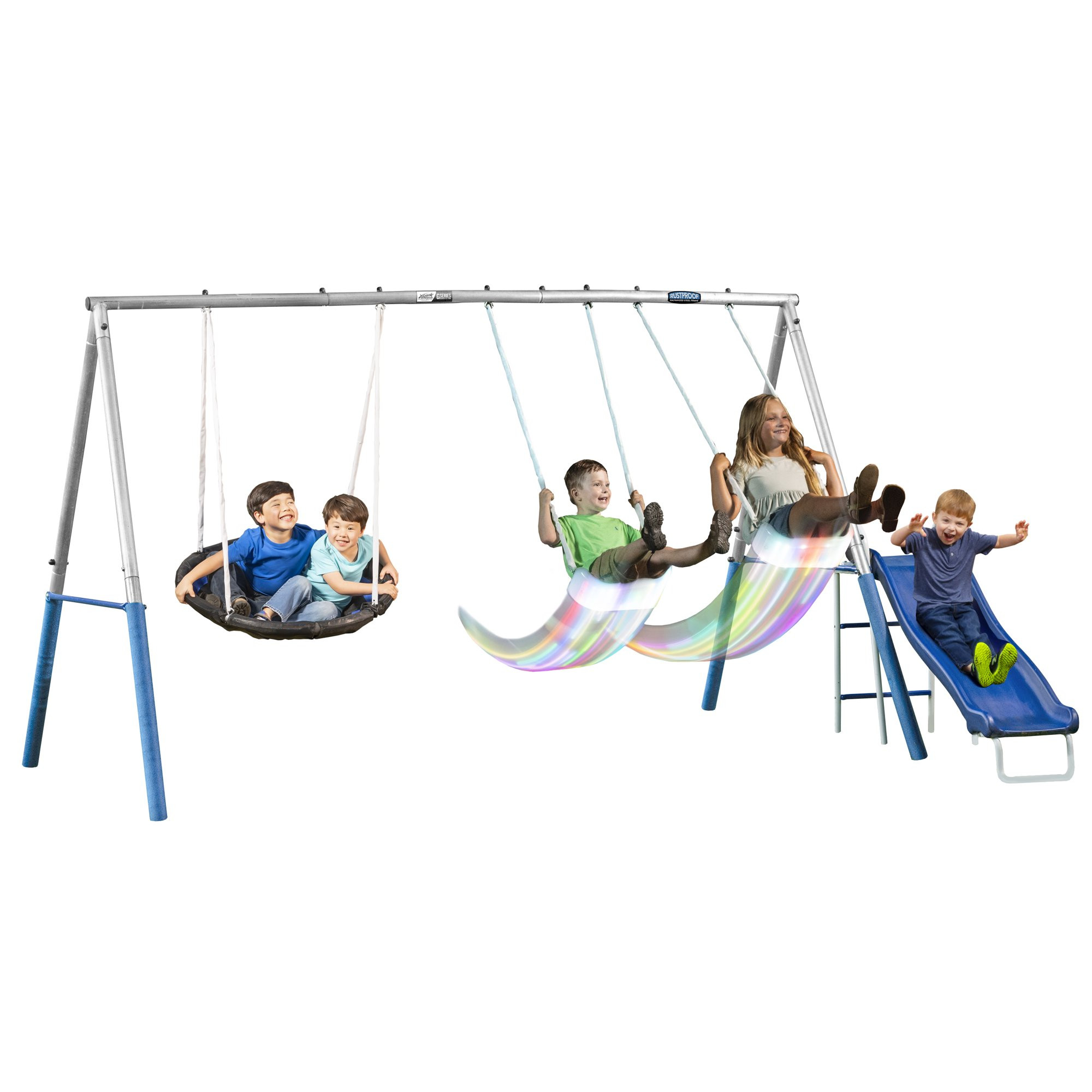 XDP Recreation FireFly Metal Swing Set with Slide & FireFly LED Swing Seats