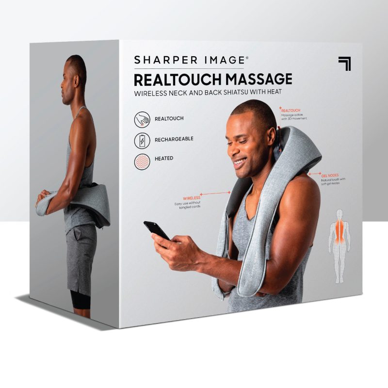 Sharper Image Realtouch Shiatsu Massager, Wireless & Rechargeable, Best Massager for Neck Back Shoulders Feet Legs w/ 6 Massage Heads