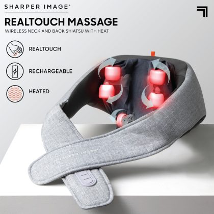 Sharper Image Realtouch Shiatsu Massager, Wireless & Rechargeable, Best Massager for Neck Back Shoulders Feet Legs w/ 6 Massage Heads