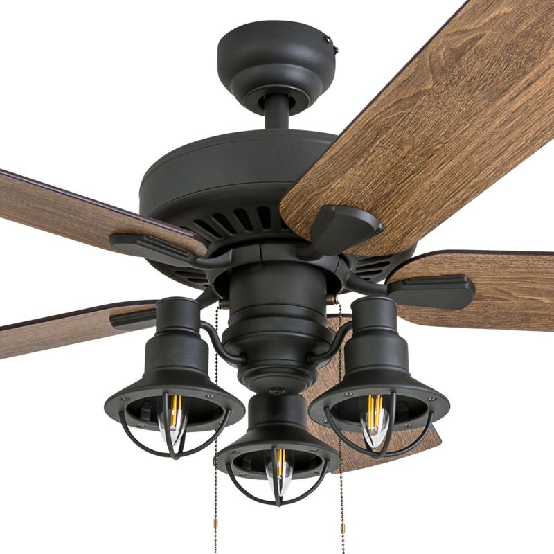 Prominence Home Ennora Farmhouse 52-Inch Aged Bronze Indoor Ceiling Fan, Lantern LED Multi-Arm Barnwood/Tumbleweed Blades