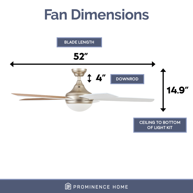 Prominence Home 52" Ashby Champagne Remote Control Ceiling Fan, 5 Blades