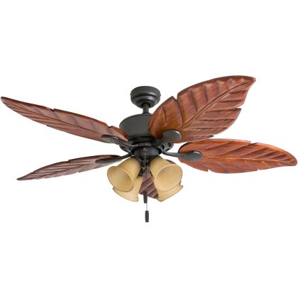 Honeywell Royal Palm 52-Inch Bronze Tropical LED Ceiling Fan with Light, Hand Carved Blades