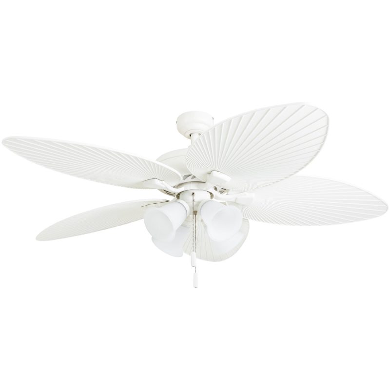 Honeywell Palm Lake 52-Inch White Tropical LED Ceiling Fan with Branch Lighting and Palm Leaf Blades