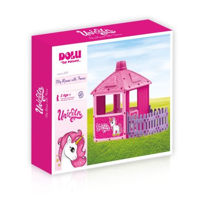 Dolu Unicorn Play House with Fenced Garden, Pink