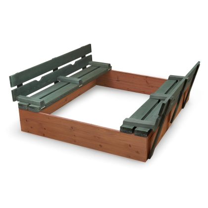 Badger Basket Covered Convertible Cedar Sandbox with Two Bench Seats, Natural/Green