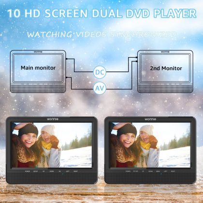 Wonnie Premium 10" Dual DVD Players for Car( a DVD Player + a Monitor), Big Screen with More Shocking