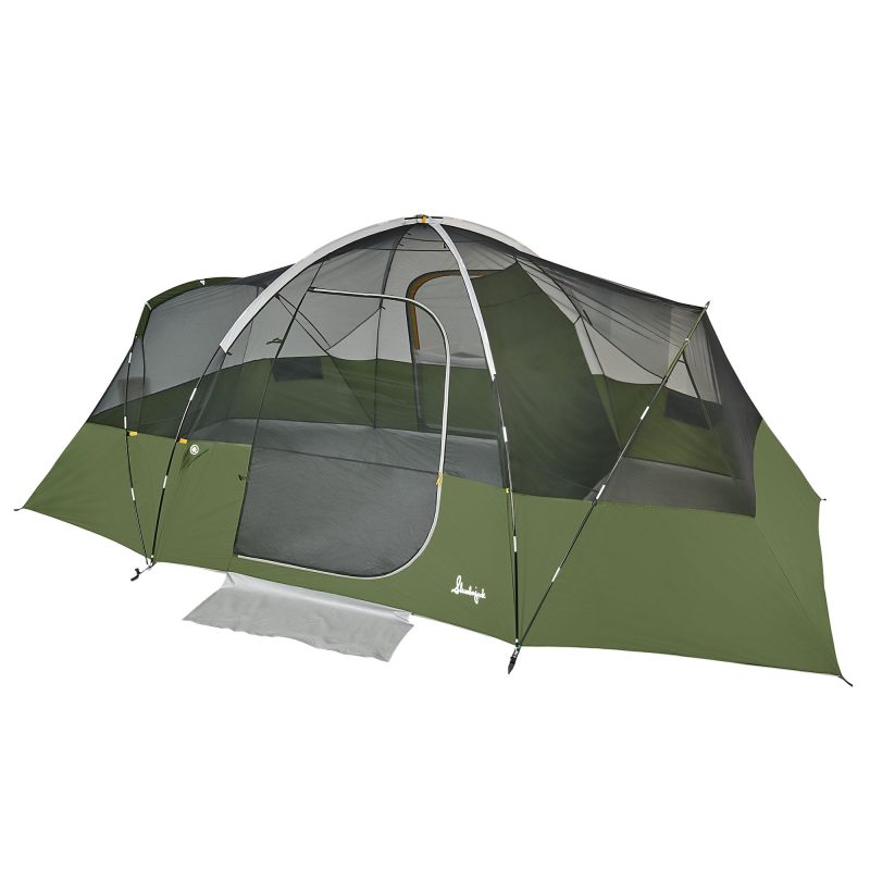 Slumberjack Aspen Grove 8-Person 2 Room Hybrid Dome Tent, with Full Fly, Off-White/ Green