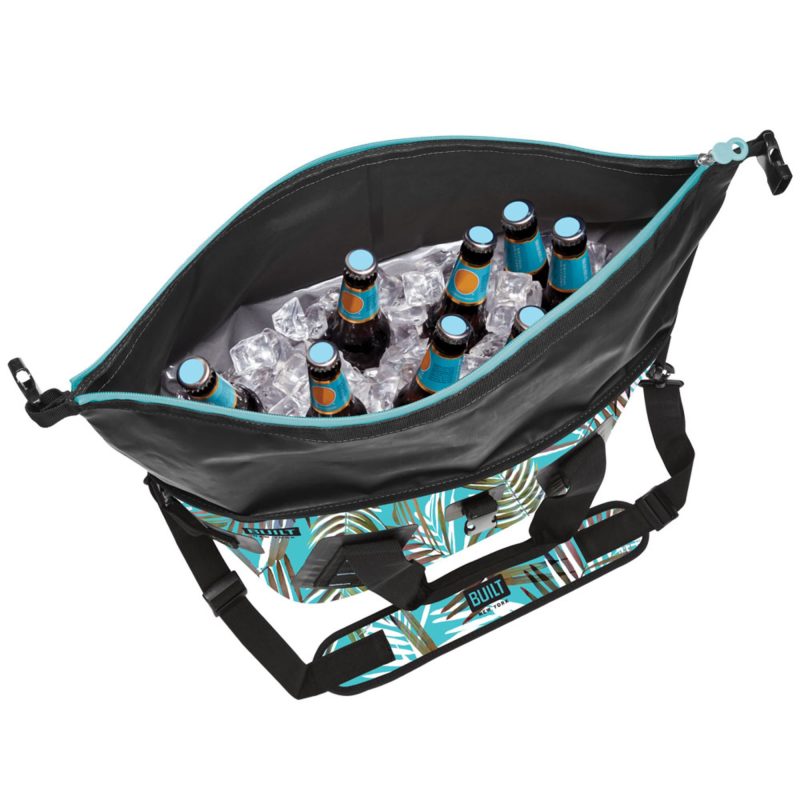 Built Large Welded Soft Portable Cooler with Wide Mouth Opening, Insulated and Leak-Proof in Teal Palms Pattern