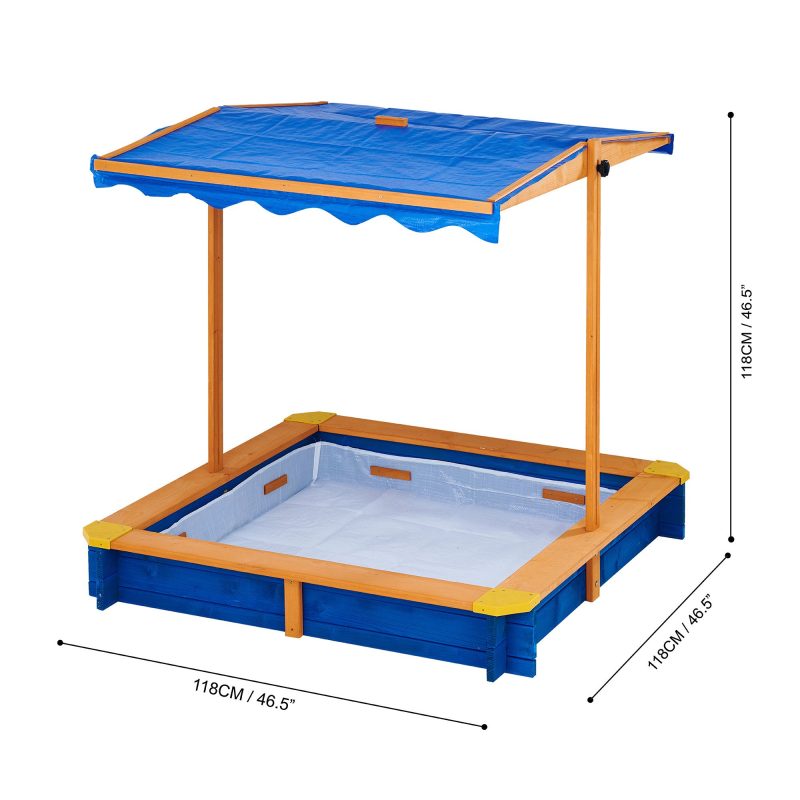 Teamson Kids Outdoor Summer Sandbox with Canopy, Natural/Blue