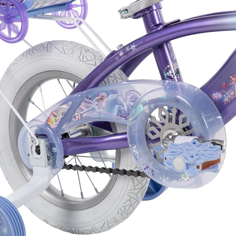 Huffy Disney Frozen Bike with Doll Carrier Sleigh for Girl's, 12 In., White and Purple