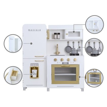 Teamson Kids Little Chef Mayfair, Play Kitchen with Oven, Sink & Cookware -White/Gold