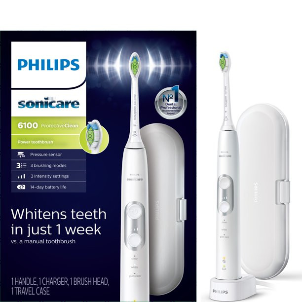 Philips Sonicare ProtectiveClean 6100 Whitening Rechargeable Electric Toothbrush, White HX6877/21