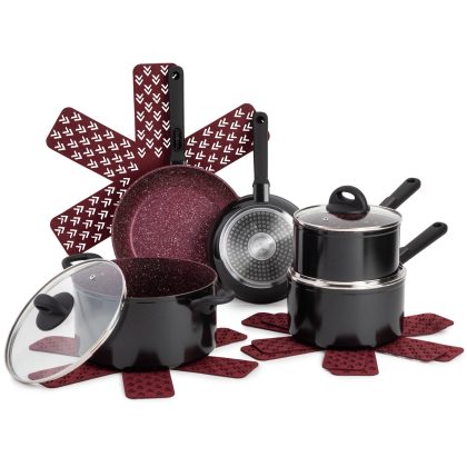 Thyme & Table Non-Stick 12 Piece Cookware Set, Scarlet Red