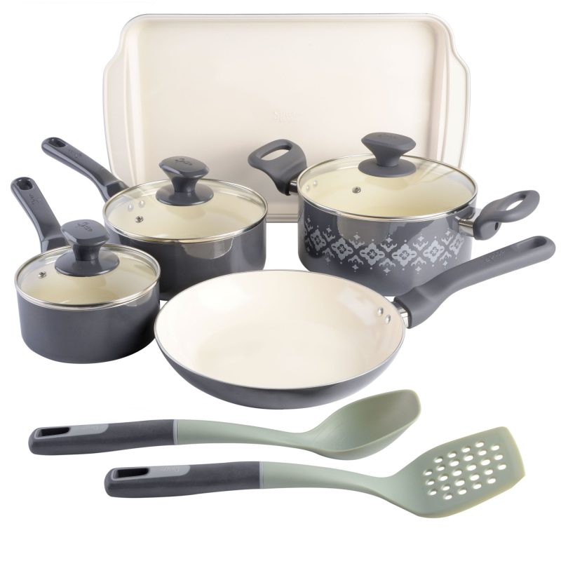 Spice by Tia Mowry Nonstick Ceramic 10-Piece Charcoal Aluminum Cookware Set