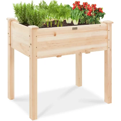 Best Choice Products 34x18x30in Raised Garden Bed, Elevated Wood Planter Box Stand for Backyard, Patio w/ Bed Liner