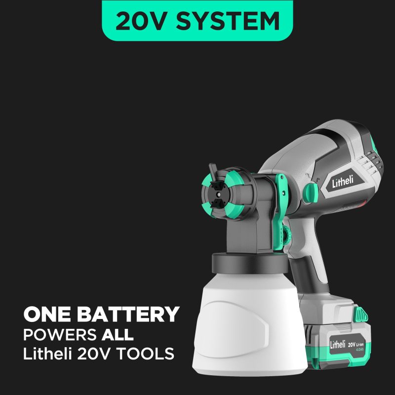 Litheli 20V Cordless Paint Sprayer, HVLP Electric Spray Gun, 3 Spray Patterns 3 Nozzles, with 4.0 Ah Battery & Charger