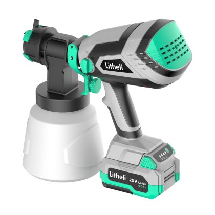 Litheli 20V Cordless Paint Sprayer, HVLP Electric Spray Gun, 3 Spray Patterns 3 Nozzles, with 4.0 Ah Battery & Charger